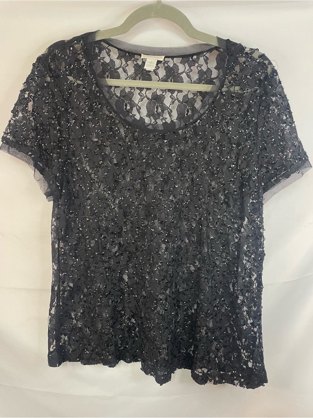 Chicos sheer lacy blouse in black. This has some sparkles and is gorgeous!